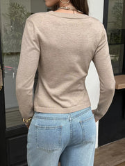 V-neck Button-up Cardigan in Khaki, model styling view