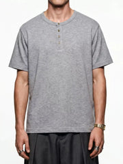 Men's Short Sleeve Henley T-shirt in Gray, fit detail