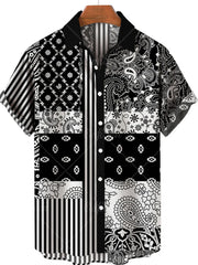 Men's Plus Size Printed Button Up Short Sleeve Shirt, close-up detail