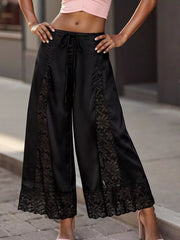 Lace Trim Wide-leg Cropped Pants in White, view 13