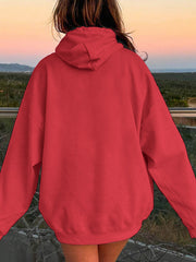 Oversized red hoodie with pouch pocket and hood, casual long sleeve sweatshirt.