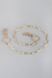 Gold chain wallet chain with two lobster clasps and a ring detail.