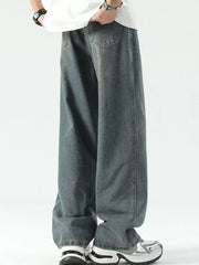Relaxed wide-leg jeans in vintage blue denim with a comfortable fit.