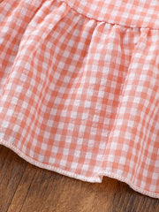Children's blush pink gingham cotton ruffle set detail