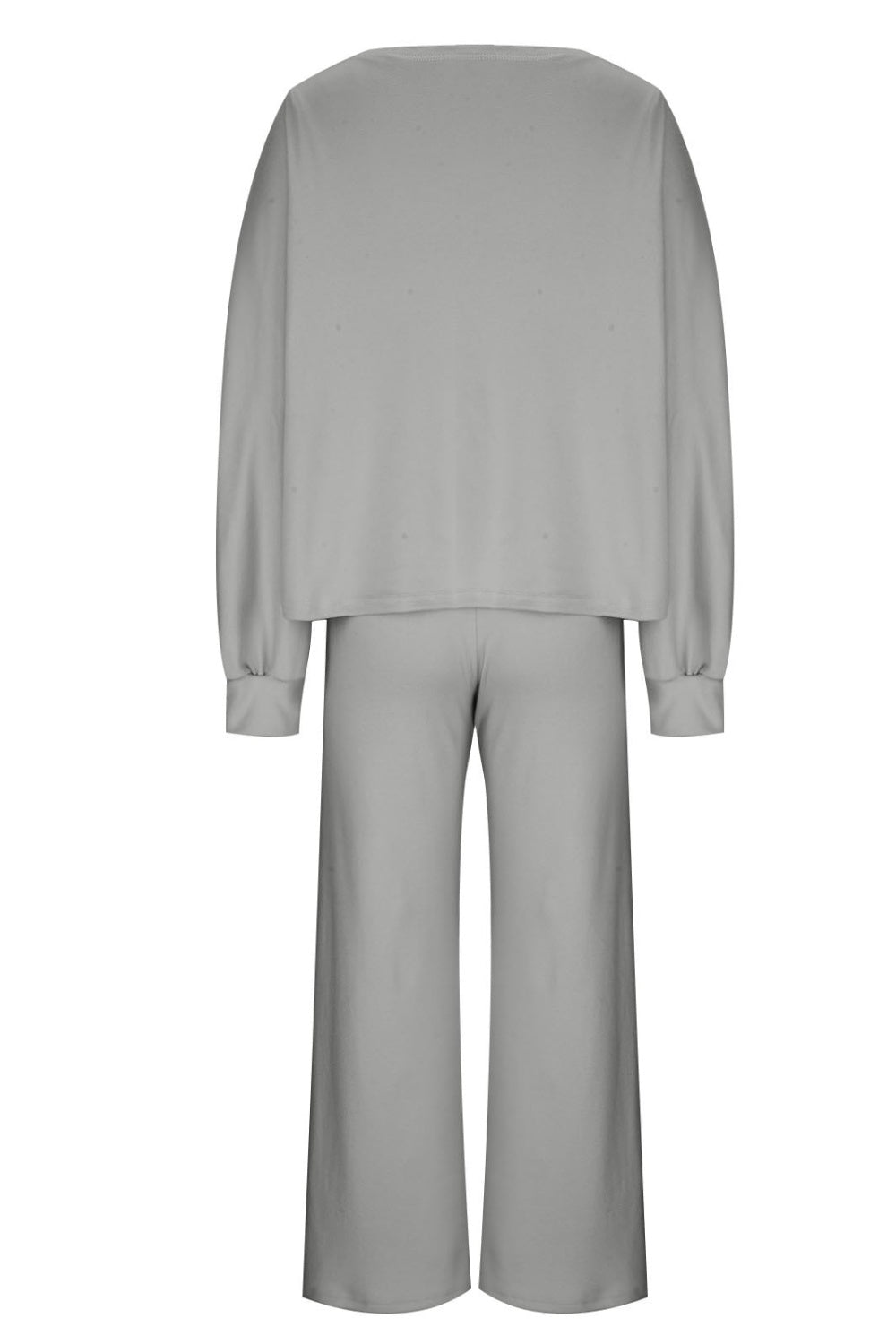 Light gray loungewear set with balloon sleeves and wide-leg pants
