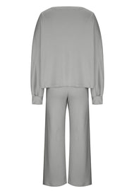 Light gray loungewear set with balloon sleeves and wide-leg pants