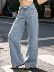 Rhinestone-embellished Wide-leg Jeans