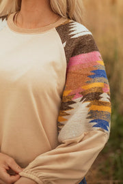 Sequined Rodeo Graphic Aztec Bubble Sleeve Sweatshirt, model styling view