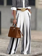 Elevated Wide-leg Striped Pants With Pockets