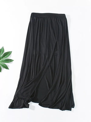A-line Slit Maxi Skirt in Light Gray, back view