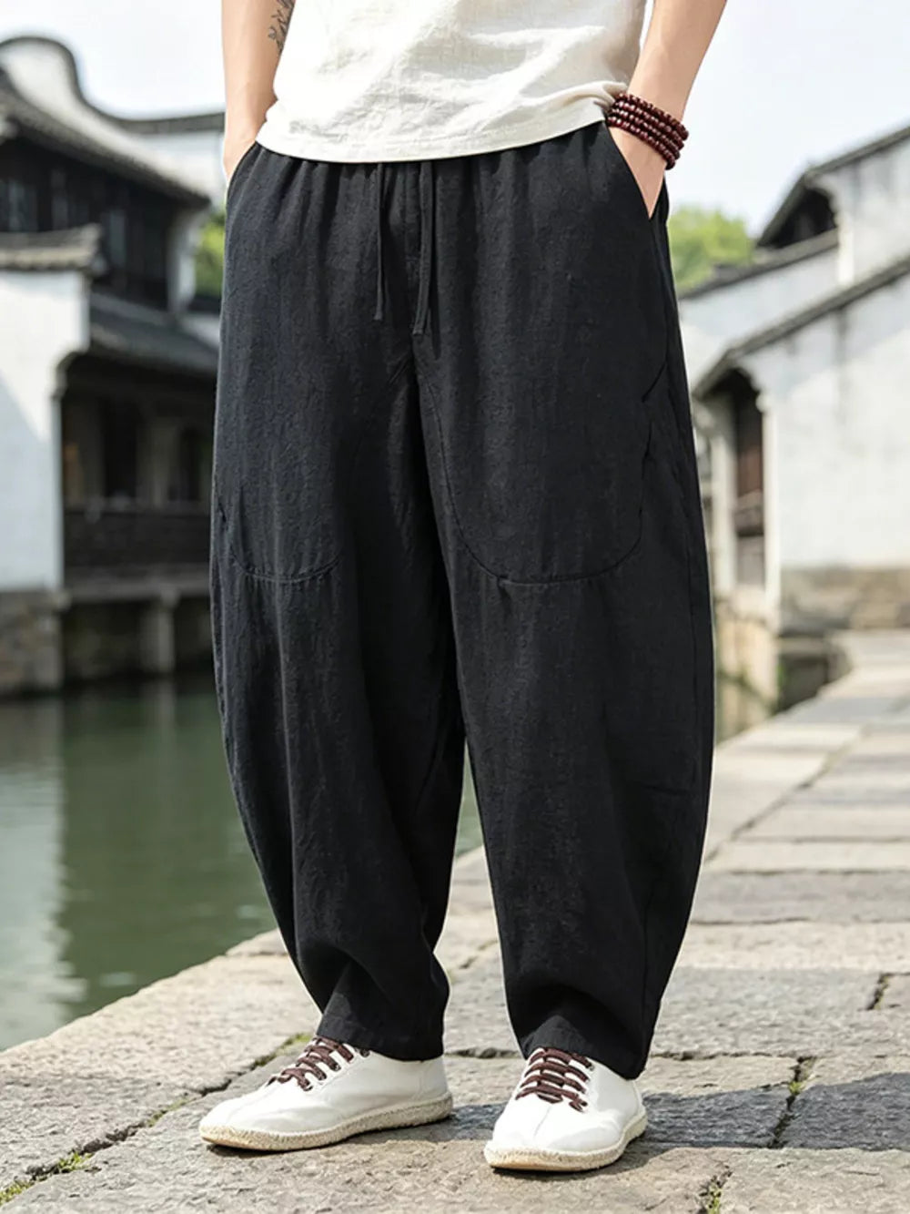 Men's Plus Size Loose Fit Sweatpants With Drawstring, front view