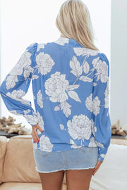 Floral Print Button-up Shirt in Blue, close-up detail