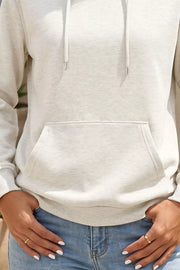 Colorblock Denim Sleeve Tunic Pullover Hoodie in Light Gray, side view