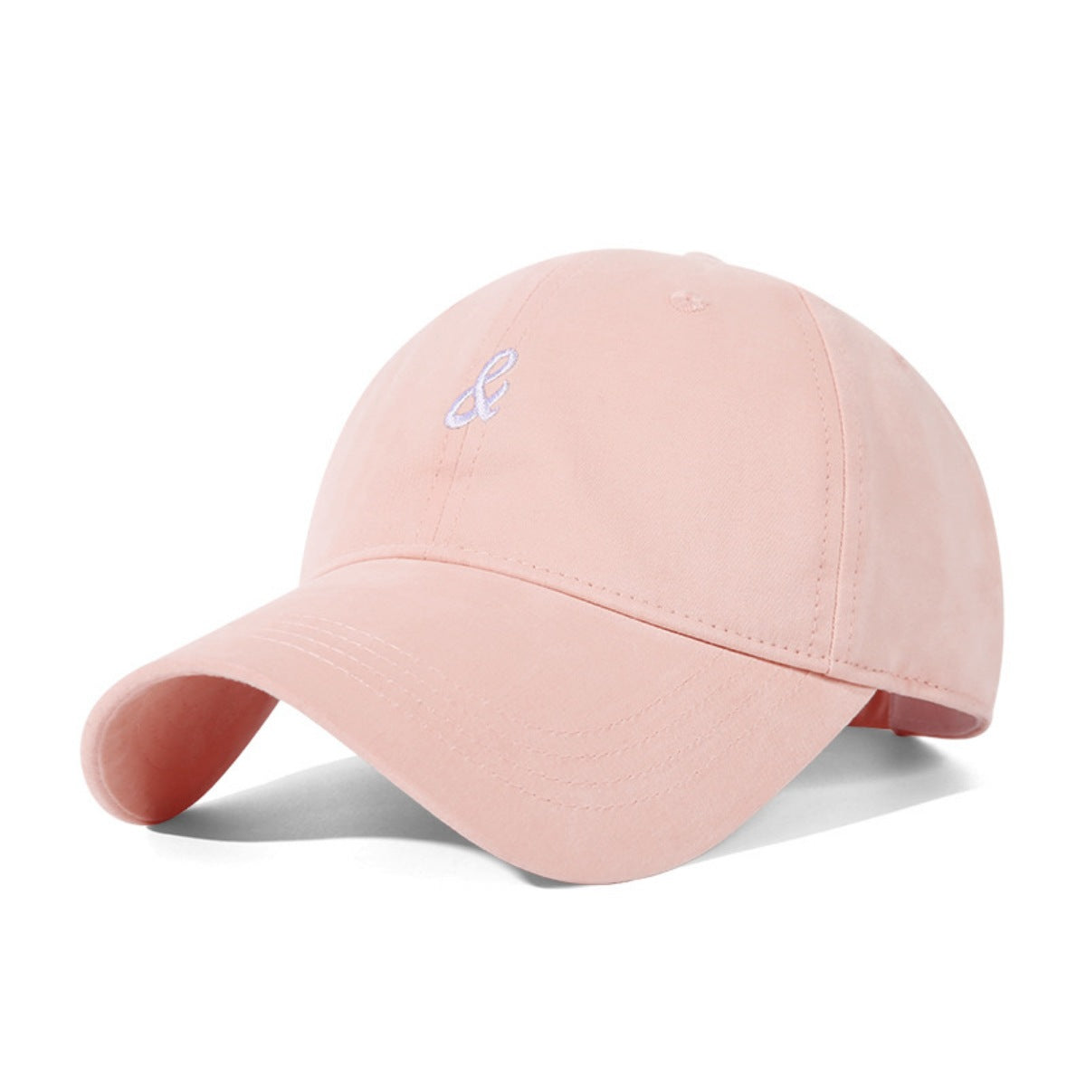 Pink embroidered cotton baseball hat with a curved brim.