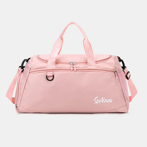 Sportsnew nylon duffle bag in watermelon pink with mesh pocket and adjustable strap.