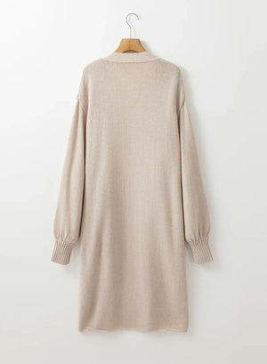 Oversized sleeve maxi cardigan in Dust Storm with ribbed cuffs and hem.