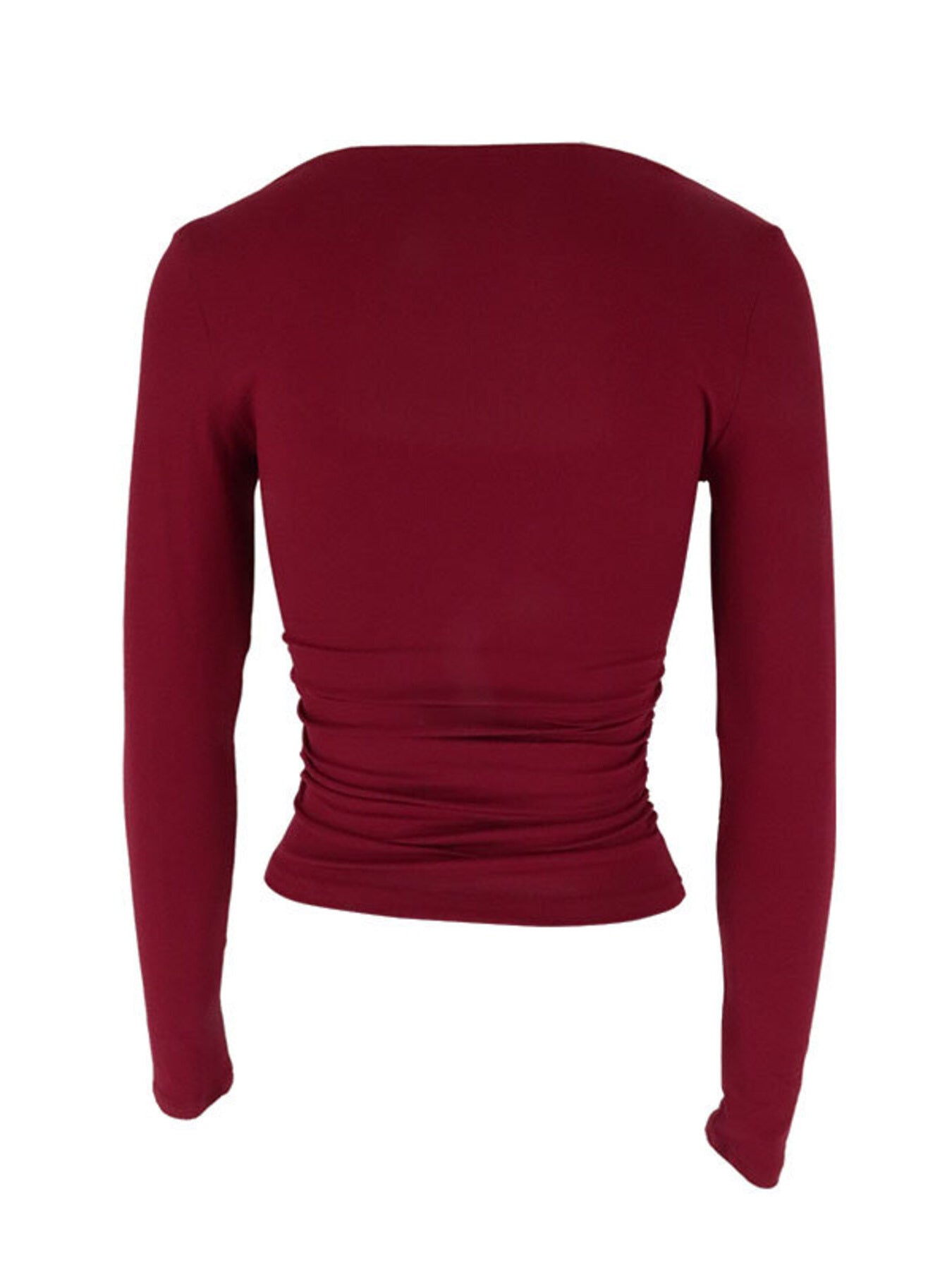 Red long sleeve slim fit t-shirt with ruched side detail