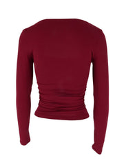 Red long sleeve slim fit t-shirt with ruched side detail