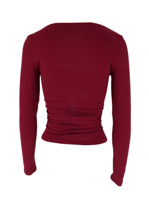Red long sleeve slim fit t-shirt with ruched side detail