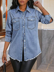 Raw Hem Button Up Denim Shirt, side view