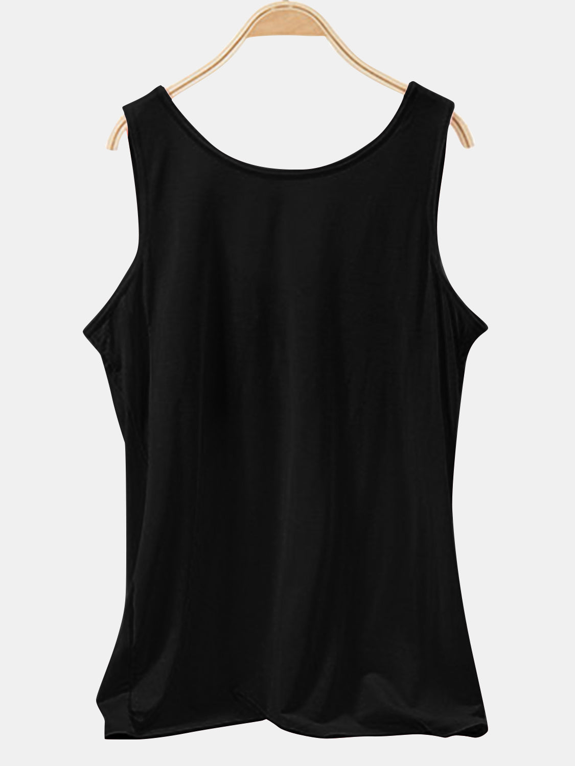 Black scoop neck tank top with a relaxed fit.