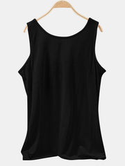 Black scoop neck tank top with a relaxed fit.