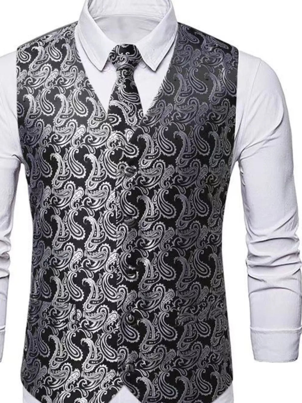 Men's Full Size Paisley Print Button Up Vest, product detail
