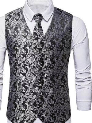 Men's Full Size Paisley Print Button Up Vest, product detail