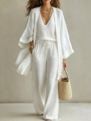 Relaxed V-neck Top And Cardigan Set