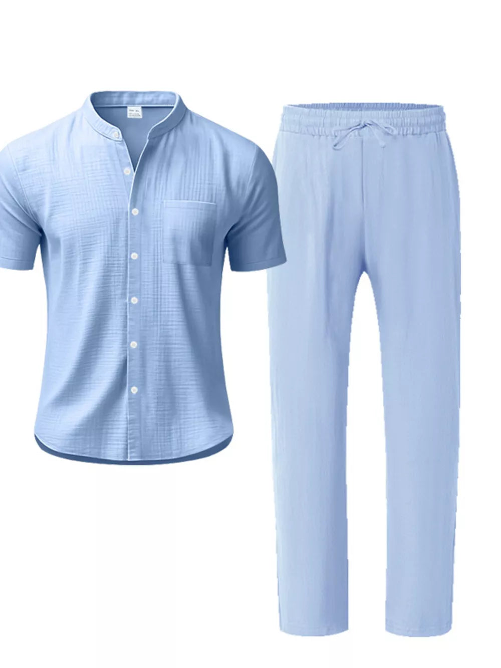 Men's Casual Button-up Short Sleeve Shirt And Pants Set, product detail