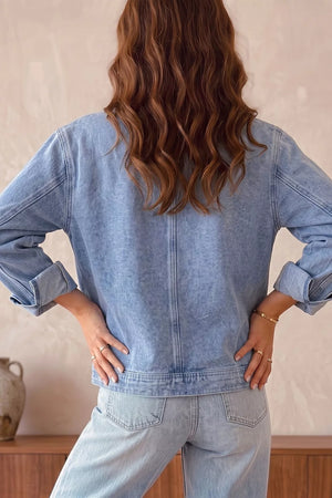 Studded Zipper Rivet Pockets Denim Jacket, side view