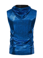 Blue iridescent sleeveless hooded tank top with cracked texture