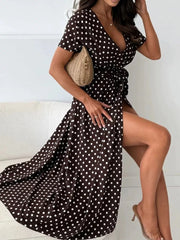 Polka Dot Surplice Maxi Dress With Slit in Dusty Pink, view 14