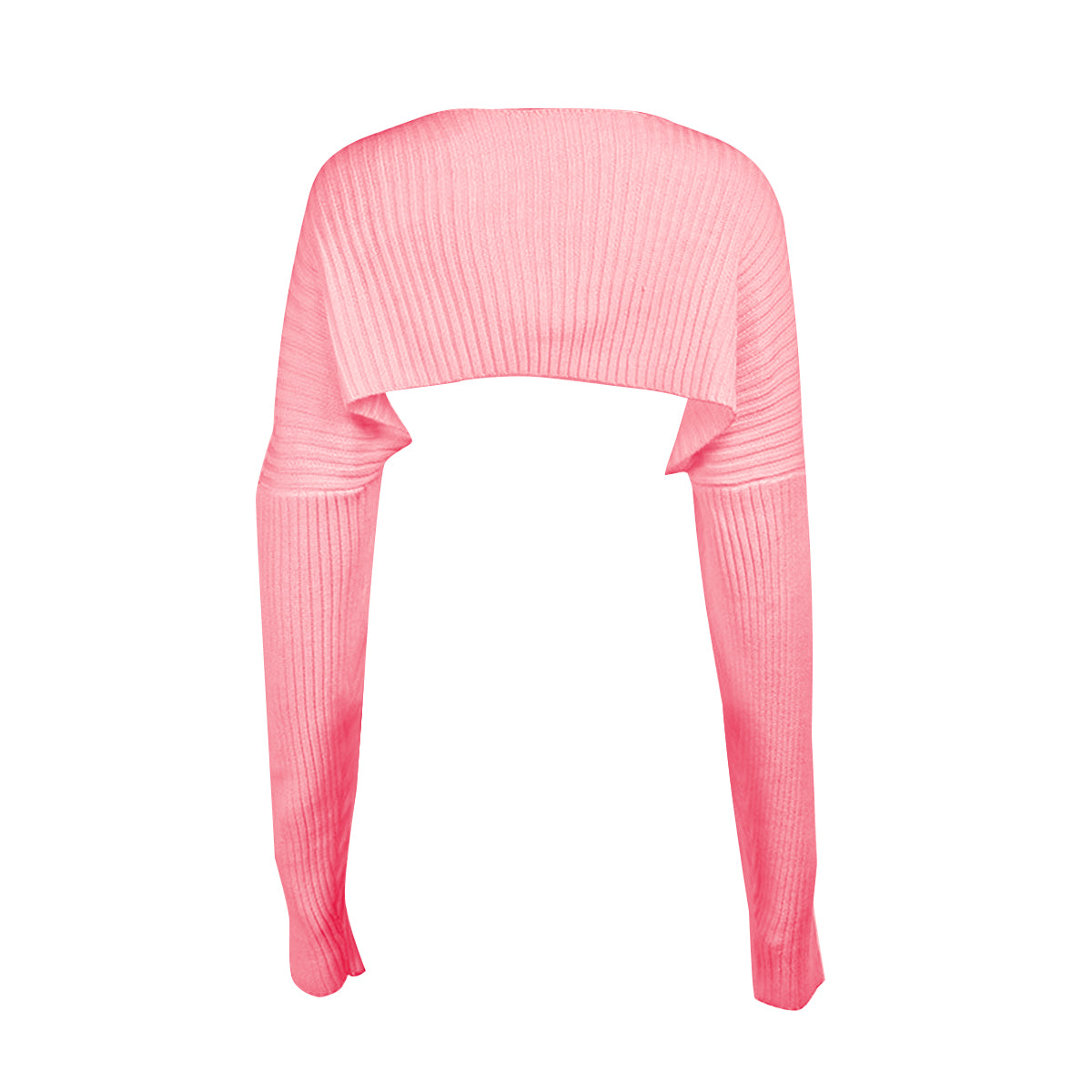 Ribbed knit shrug with extended sleeves in Blush Pink.