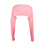 Ribbed knit shrug with extended sleeves in Blush Pink.