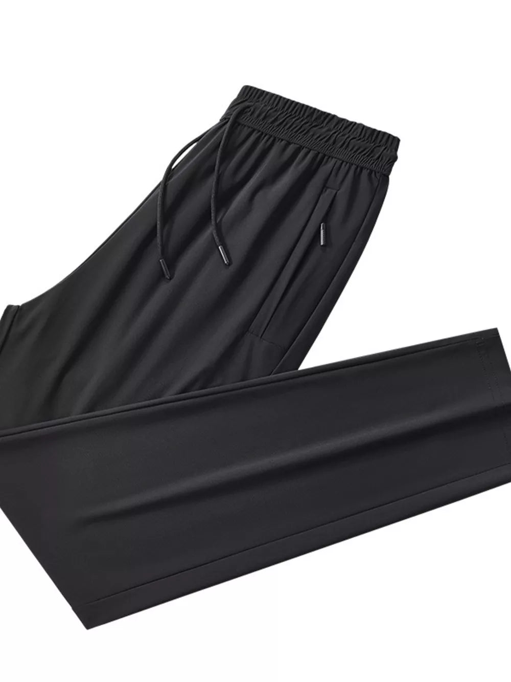 Black lightweight sweatpants with drawstring waist and pockets.