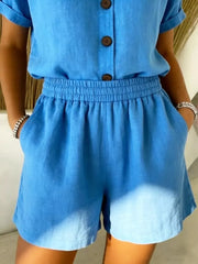 Full Size Button-up Shirt And Shorts Set Plus Size, close-up detail