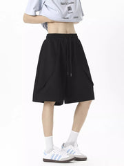 Black jogger shorts with drawstring waist and side pockets.