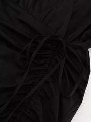 Puff Sleeve Ruffled Hem Mini Dress