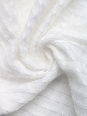 White strapless mini dress fabric with a subtle grid pattern and airy texture.