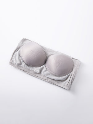 Gray built-in bralette tee with padded cups and a seamless band.
