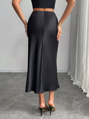 Satin Midi Skirt, back view