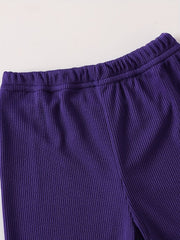 Purple ribbed baby pants with elastic waistband