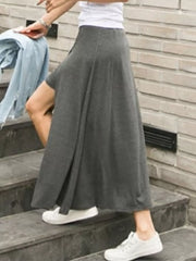 A-line Slit Maxi Skirt in Light Gray, side view