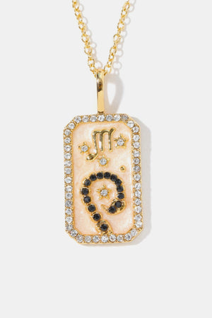 14K gold-plated necklace with Scorpio zodiac sign pendant, black and clear crystal accents.