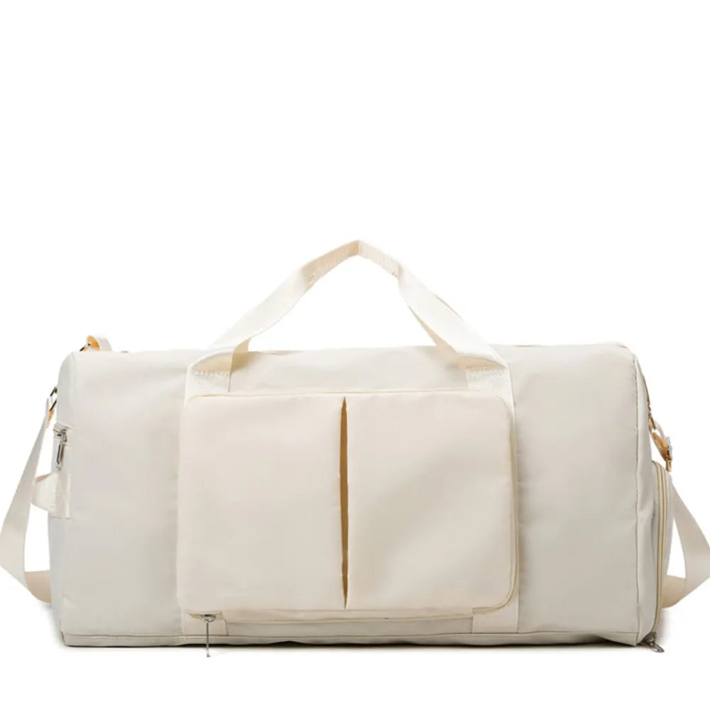 Sport Luxe Weekend Holdall duffel bag in Beige with front pockets and shoulder strap