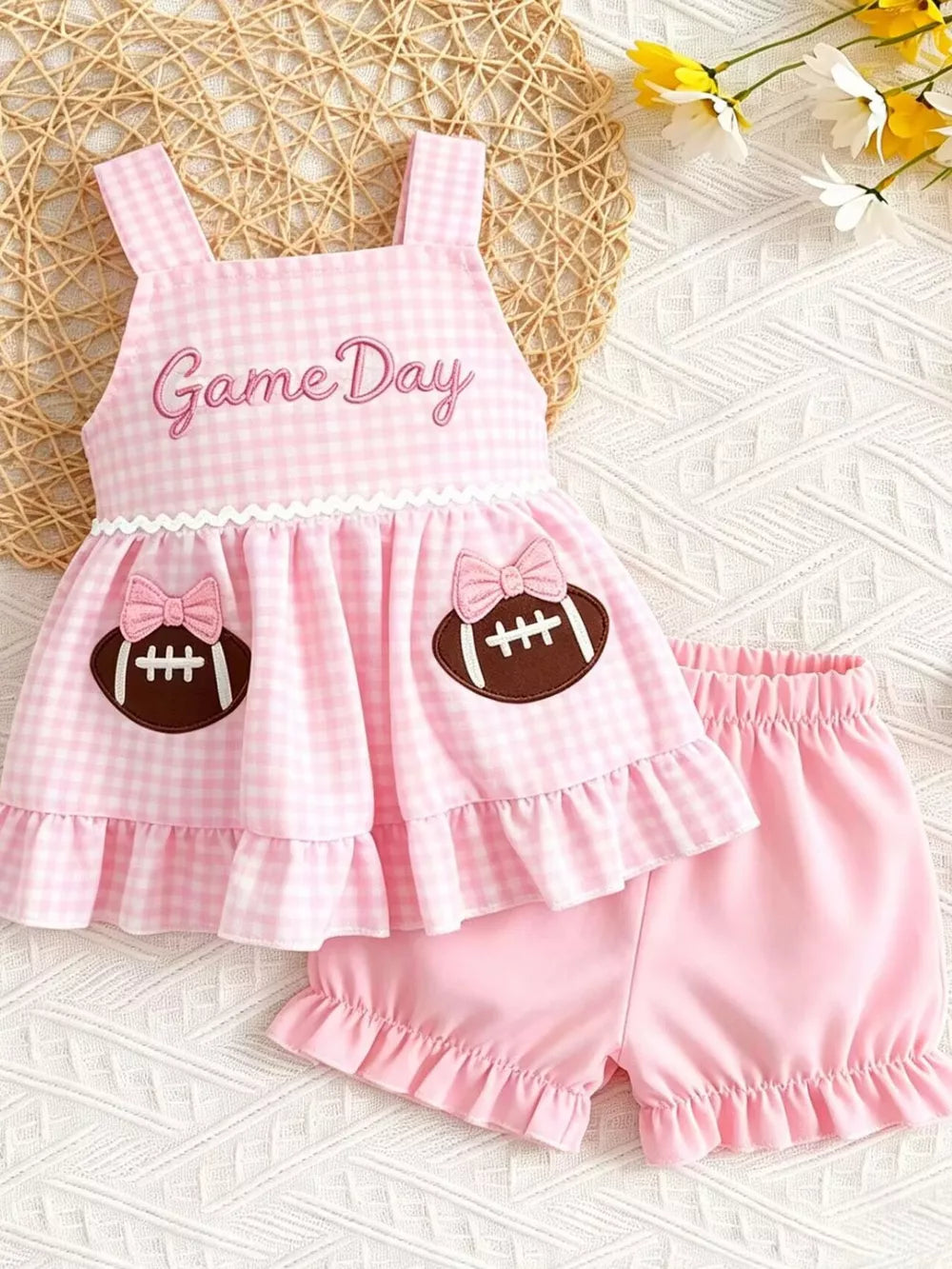 Children's Gingham Top And Shorts Set in Pink, front view