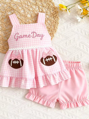 Children's Gingham Top And Shorts Set in Pink, front view