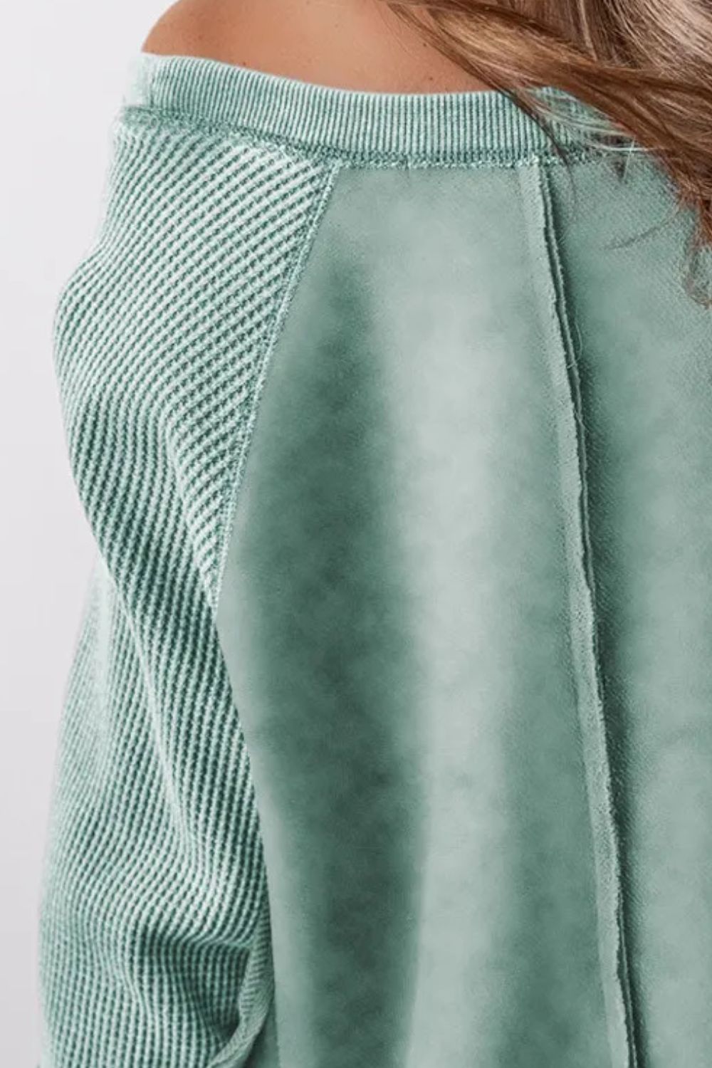 Waffle knit raglan sweatshirt in Gum Leaf with contrasting panel detail