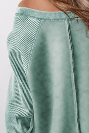 Waffle knit raglan sweatshirt in Gum Leaf with contrasting panel detail